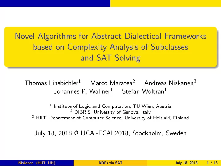novel algorithms for abstract dialectical frameworks