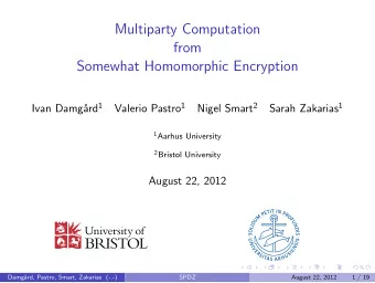 Multiparty Computation  from  Somewhat Homomorphic Encryption ard 1 Valerio Pastro 1 Nigel Smart 2