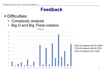 Feedback  Difficulties:   Complexity analysis   Big O and Big Theta notation  50% of