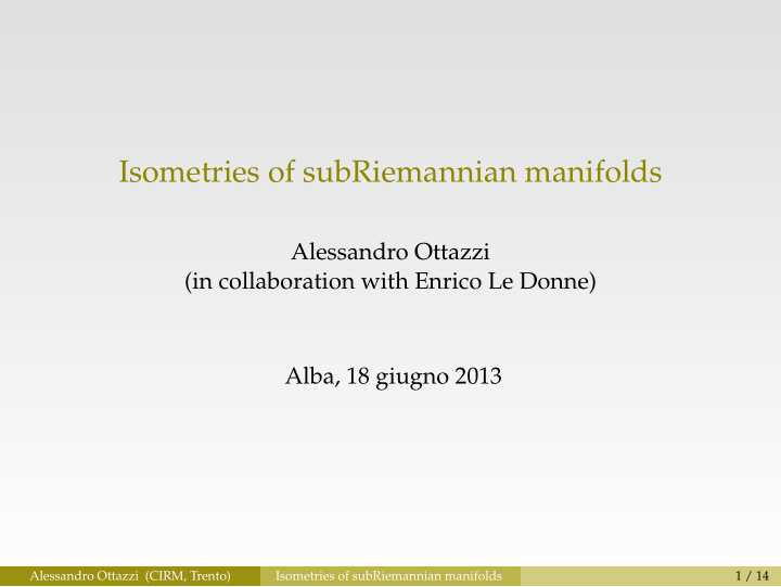 isometries of subriemannian manifolds