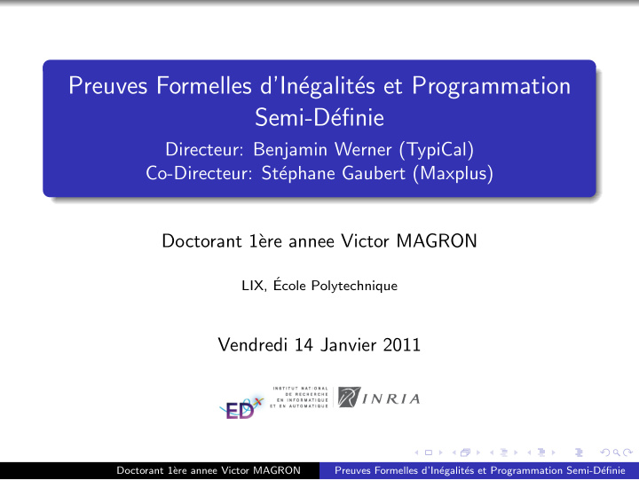 preuves formelles d in egalit es et programmation semi d