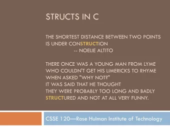STRUCTS IN C  THE SHORTEST DISTANCE BETWEEN TWO POINTS IS UNDER CON STRUCT ION  -- NOELIE ALTITO