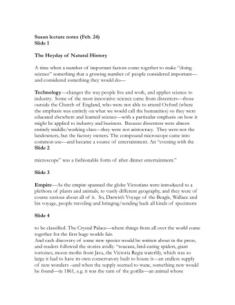 Susan lecture notes (Feb. 24)  Slide 1  The Heyday of  Natural History  A time when a number of