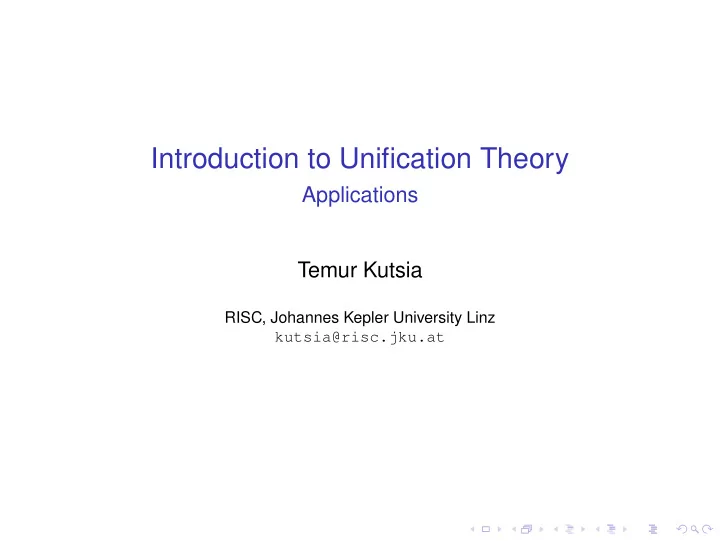 introduction to unification theory