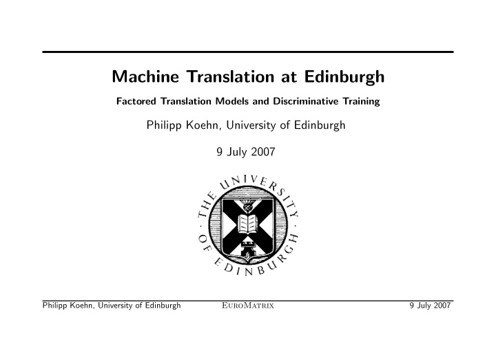 machine translation at edinburgh