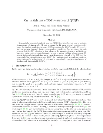 On the tightness of SDP relaxations of QCQPs Alex L. Wang 1 and Fatma Kln-Karzan 1 1 Carnegie