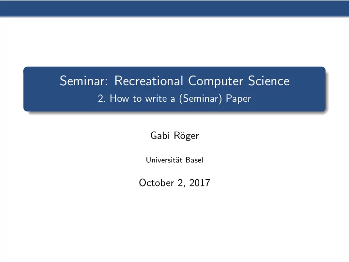 seminar recreational computer science