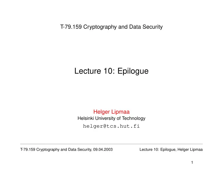 lecture 10 epilogue