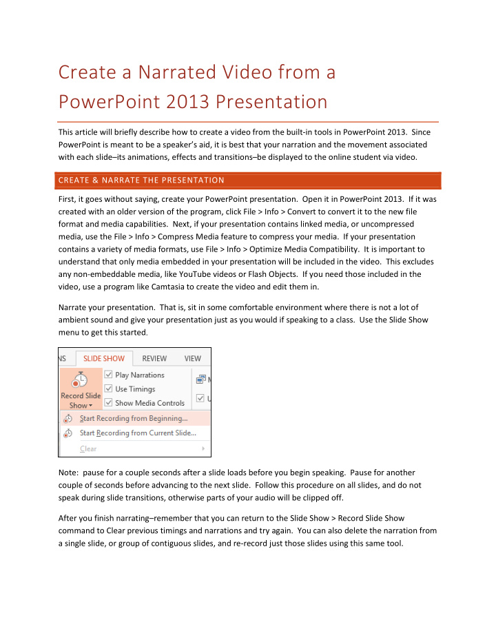 create a narrated video from a powerpoint 2013
