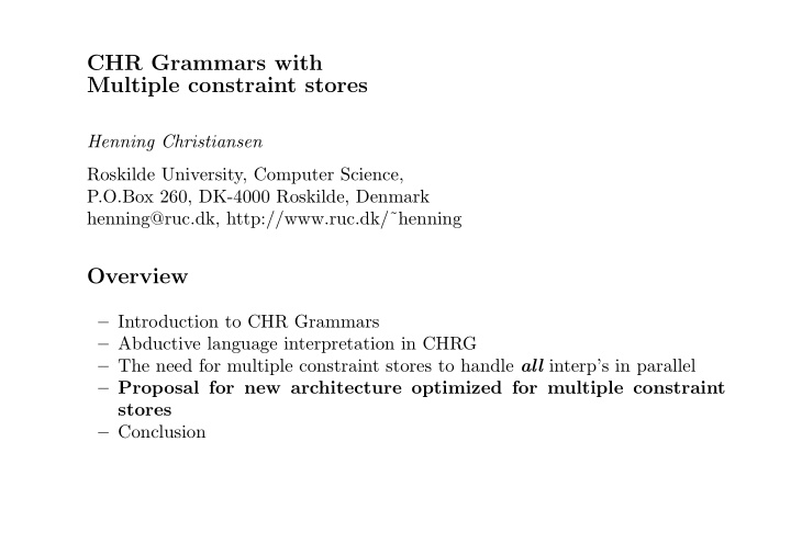 chr grammars with multiple constraint stores