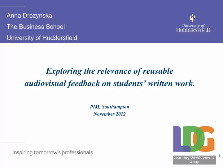 1 audiovisual feedback project overview background and