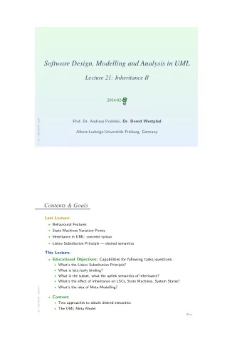 Software Design, Modelling and Analysis in UML  Lecture 21: Inheritance II  2014-02-05   21