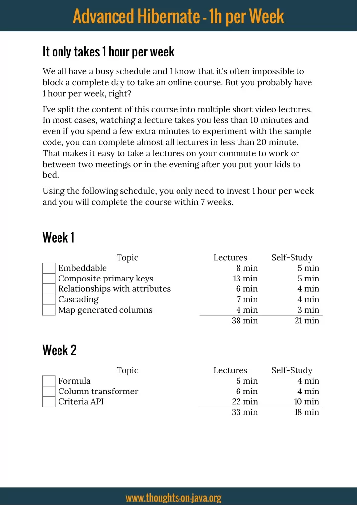 advanced hibernate 1h per week