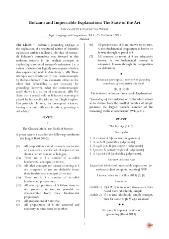 Bolzano and Impeccable Explanation: The State of the Art A RIANNA B ETTI &amp; P AULINE VAN W IERST