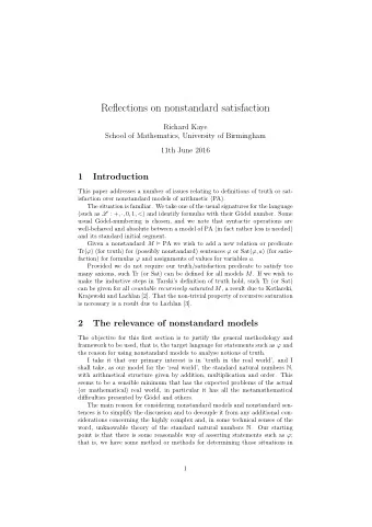 Reflections on nonstandard satisfaction  Richard Kaye  School of Mathematics, University of