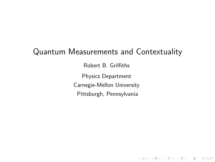 quantum measurements and contextuality