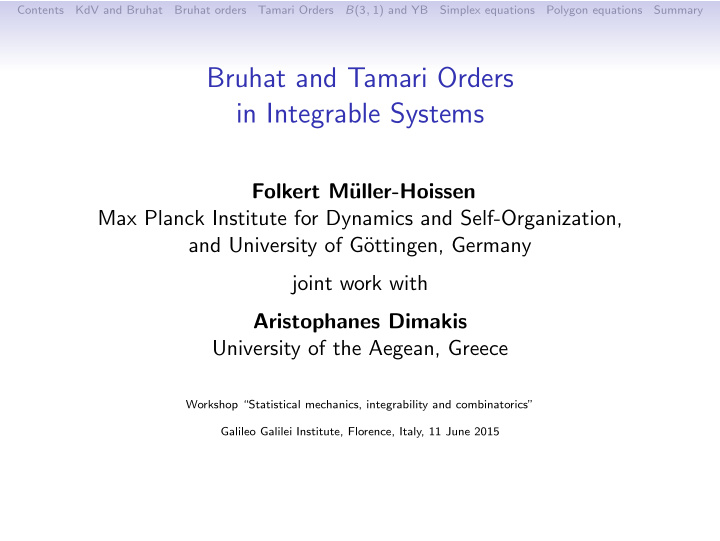 bruhat and tamari orders in integrable systems