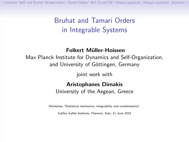 bruhat and tamari orders in integrable systems