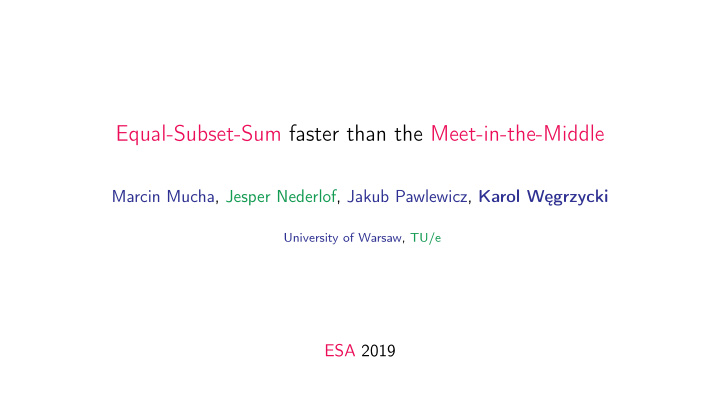 equal subset sum faster than the meet in the middle