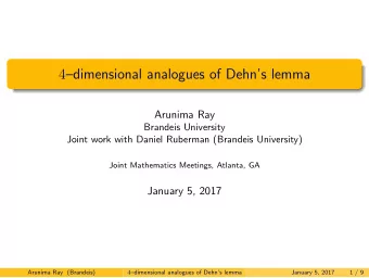 4 dimensional analogues of Dehns lemma  Arunima Ray  Brandeis University  Joint work with