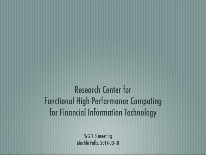 research center for functional high performance computing