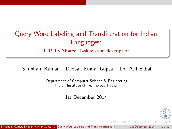 query word labeling and transliteration for indian