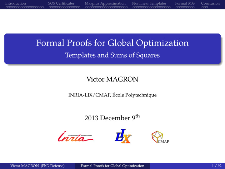 formal proofs for global optimization