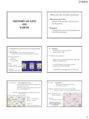 Spontaneous generation  HISTORY OF LIFE  principle that living things could arise from  non