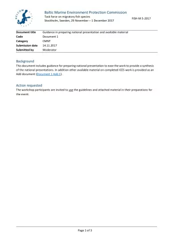 Baltic Marine Environment Protection Commission  Task force on migratory fish species  FISH-M