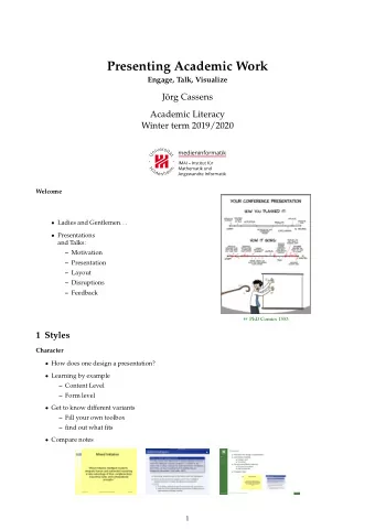 Presenting Academic Work  Engage, Talk, Visualize  Jrg Cassens  Academic Literacy  Winter term