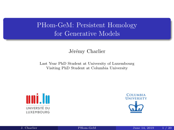 phom gem persistent homology for generative models