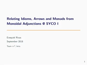 Relating Idioms, Arrows and Monads from  Monoidal Adjunctions @ SYCO I  Exequiel Rivas  September