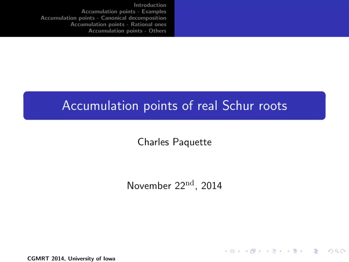 accumulation points of real schur roots