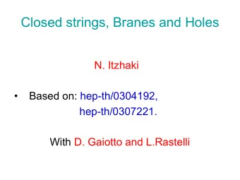 Closed strings, Branes and Holes  N. Itzhaki    Based on: hep-th/0304192,  hep-th/0307221.  With