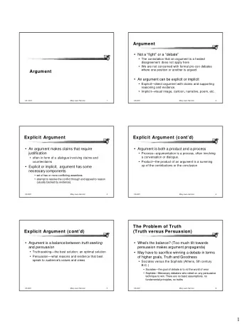 1  The Problem of Truth  Successful Argumentation:  (Truth versus Persuasion) (cont d)  The