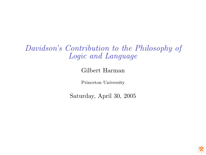 davidson s contribution to the philosophy of logic and