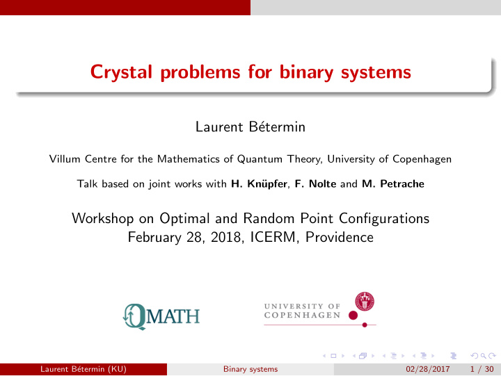 crystal problems for binary systems