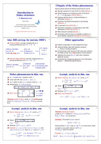 Ubiquity of the Stokes phenomenon  2  Various places where the Stokes phenomenon occurs.  Asympt.