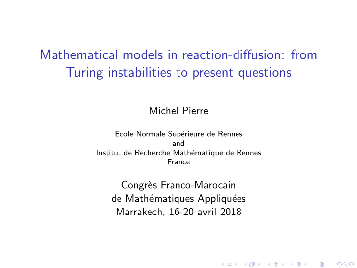mathematical models in reaction diffusion from turing