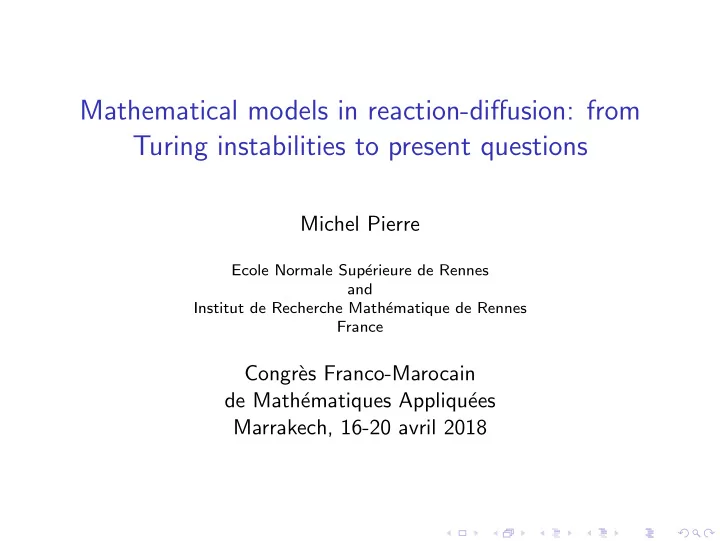 mathematical models in reaction diffusion from turing