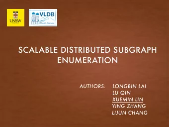 SCALABLE DISTRIBUTED SUBGRAPH  ENUMERATION  AUTHORS:    LONGBIN LAI  LU QIN  XUEMIN LIN  YING ZHANG