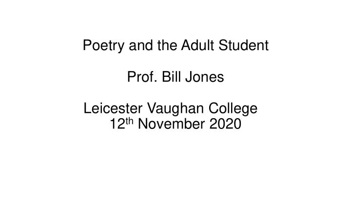 prof bill jones leicester vaughan college