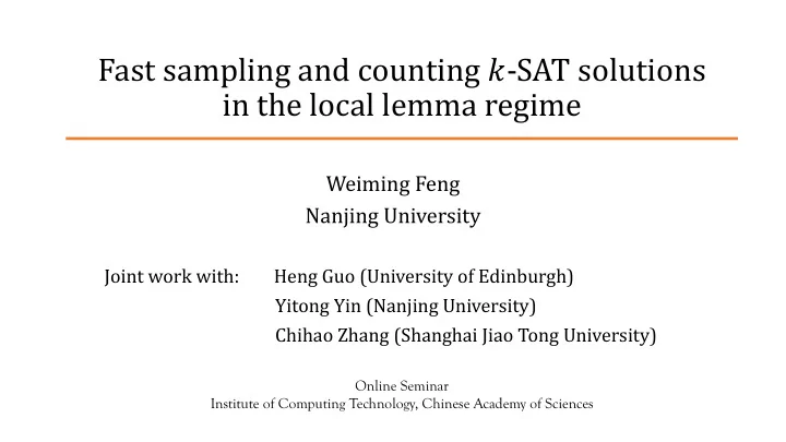 fast sampling and counting sat solutions in the local