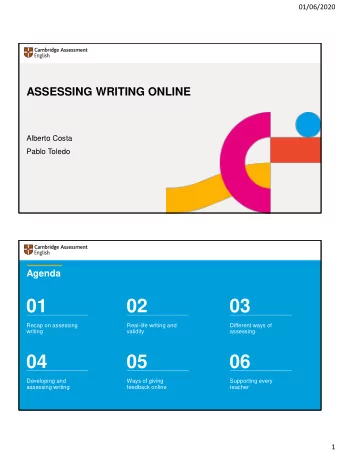 01  02  03  Recap on assessing  Real-life writing and  Different ways of  writing  validity