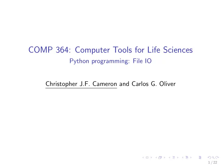 comp 364 computer tools for life sciences