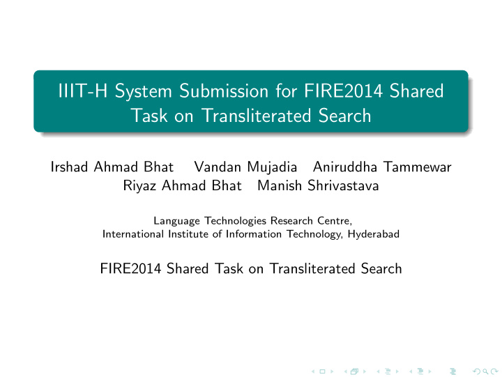 iiit h system submission for fire2014 shared task on