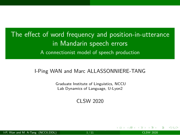 the efgect of word frequency and position in utterance in