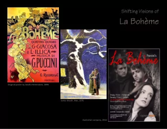 Original poster by Adolfo Hohenstein, 1896 Jamie Wyeth, Met, 1976 Australian company, 2012 Puccini: