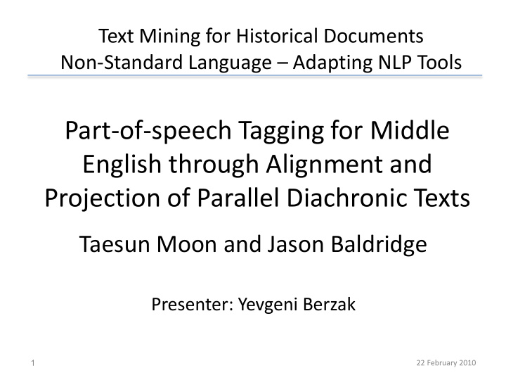part of speech tagging for middle english through