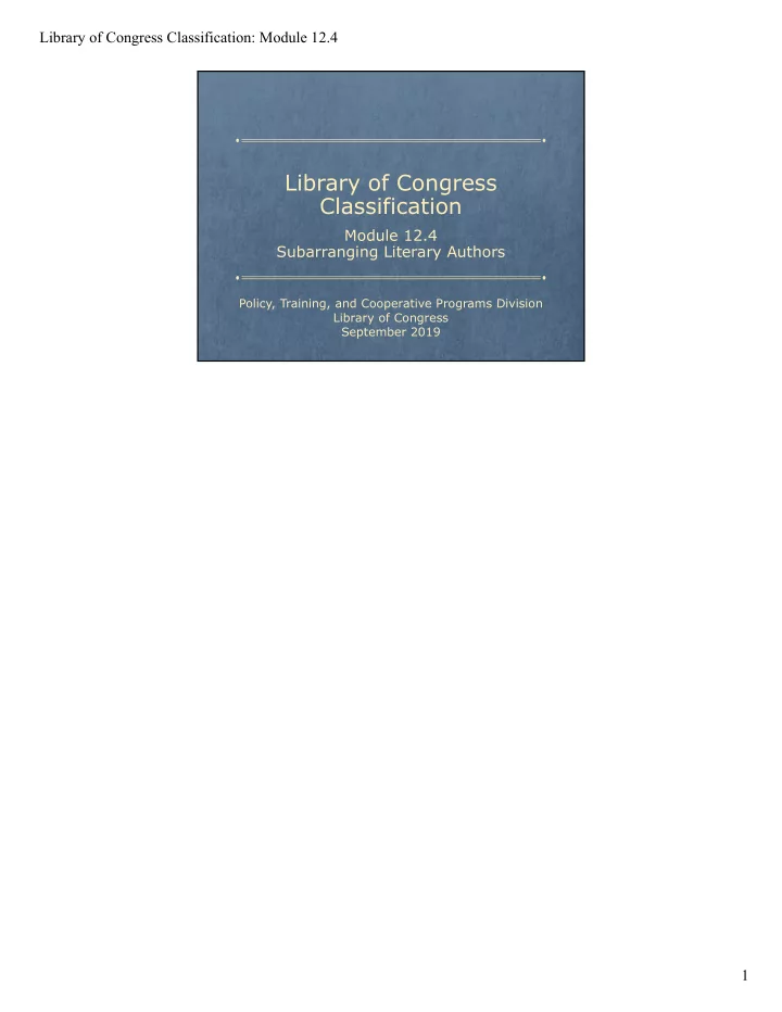 library of congress classification